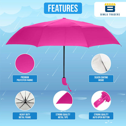 Btag J-Handle 3 Fold Small size Portable Auto Open Umbrella for Men Women & Kids | UV Protection, Waterproof, Rain, Sunlight Protection | Pack of 1
