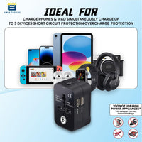 BTfash Universal Travel Adapter All in One Worldwide, Travel Adapter and Wall Charger with USB Ports with Multi Type Power Outlet (2U - USB 1A,100-240) Voltage