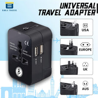 BTfash Universal Travel Adapter All in One Worldwide, Travel Adapter and Wall Charger with USB Ports with Multi Type Power Outlet (2U - USB 1A,100-240) Voltage