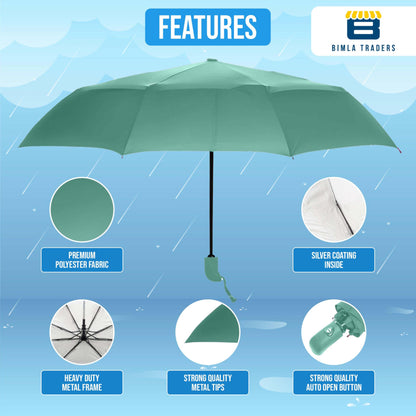 Btag J-Handle 3 Fold Small size Portable Auto Open Umbrella for Men Women & Kids | UV Protection, Waterproof, Rain, Sunlight Protection | Pack of 1