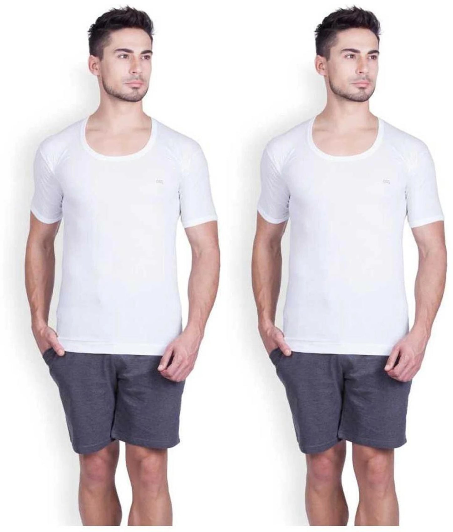 Lux Cozi 100% Cotton Men's Round Neck Half Sleeve Vest (Pack of 2)