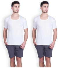 Lux Cozi 100% Cotton Men's Round Neck Half Sleeve Vest (Pack of 2)