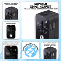 BTfash Universal Travel Adapter All in One Worldwide, Travel Adapter and Wall Charger with USB Ports with Multi Type Power Outlet (2U - USB 1A,100-240) Voltage