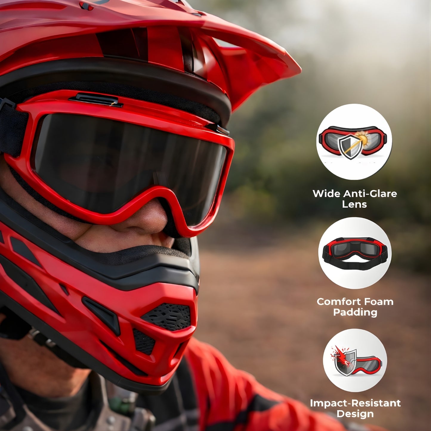 Btag Premium Adult Motocross Dirt Bike Racing, Cycling Goggles – Transparent Lens, Adjustable Strap with Extra Back Padding for Comfort. Pack of 1