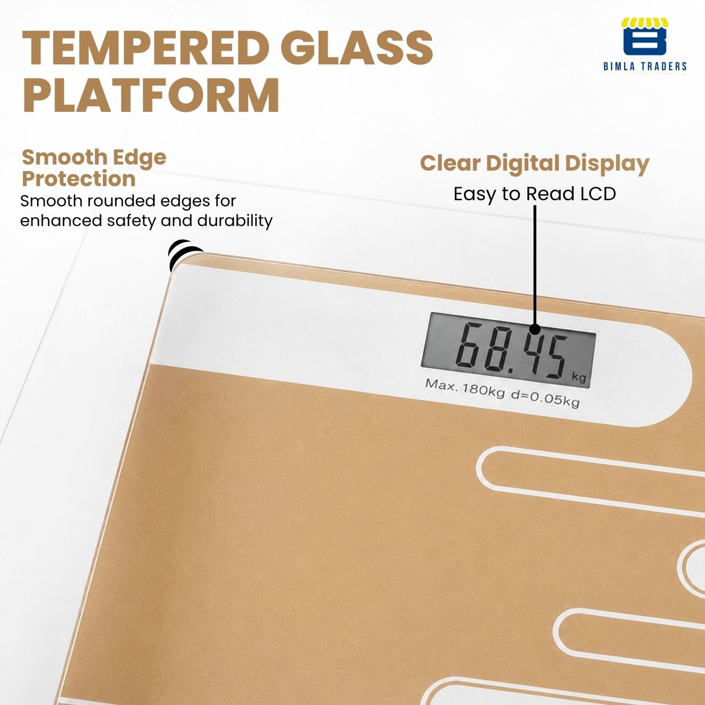 Bimla Traders Premium Digital Body Weight Scale | 26×26 cm Wide Platform | Clear LCD Display | Anti-Skid Base | 180 kg Capacity Cross Design