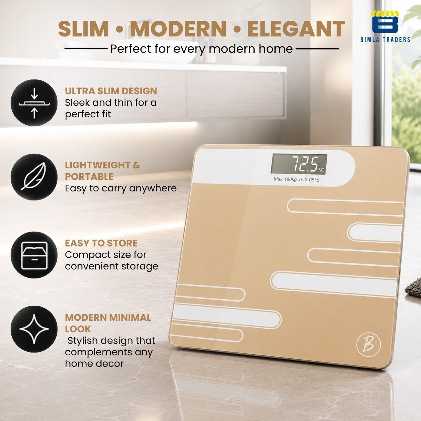 Bimla Traders Premium Digital Body Weight Scale | 26×26 cm Wide Platform | Clear LCD Display | Anti-Skid Base | 180 kg Capacity Cross Design