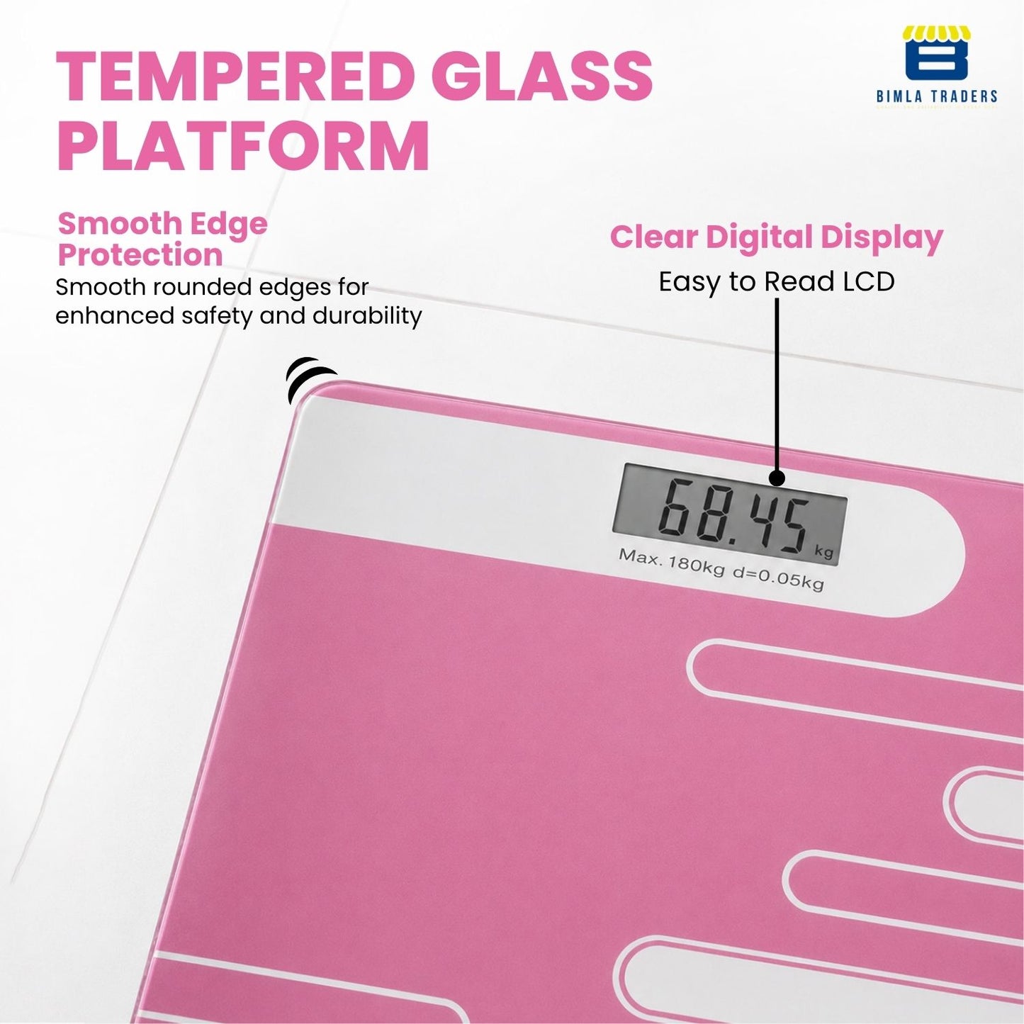 Bimla Traders Premium Digital Body Weight Scale | 26×26 cm Wide Platform | Clear LCD Display | Anti-Skid Base | 180 kg Capacity Cross Design