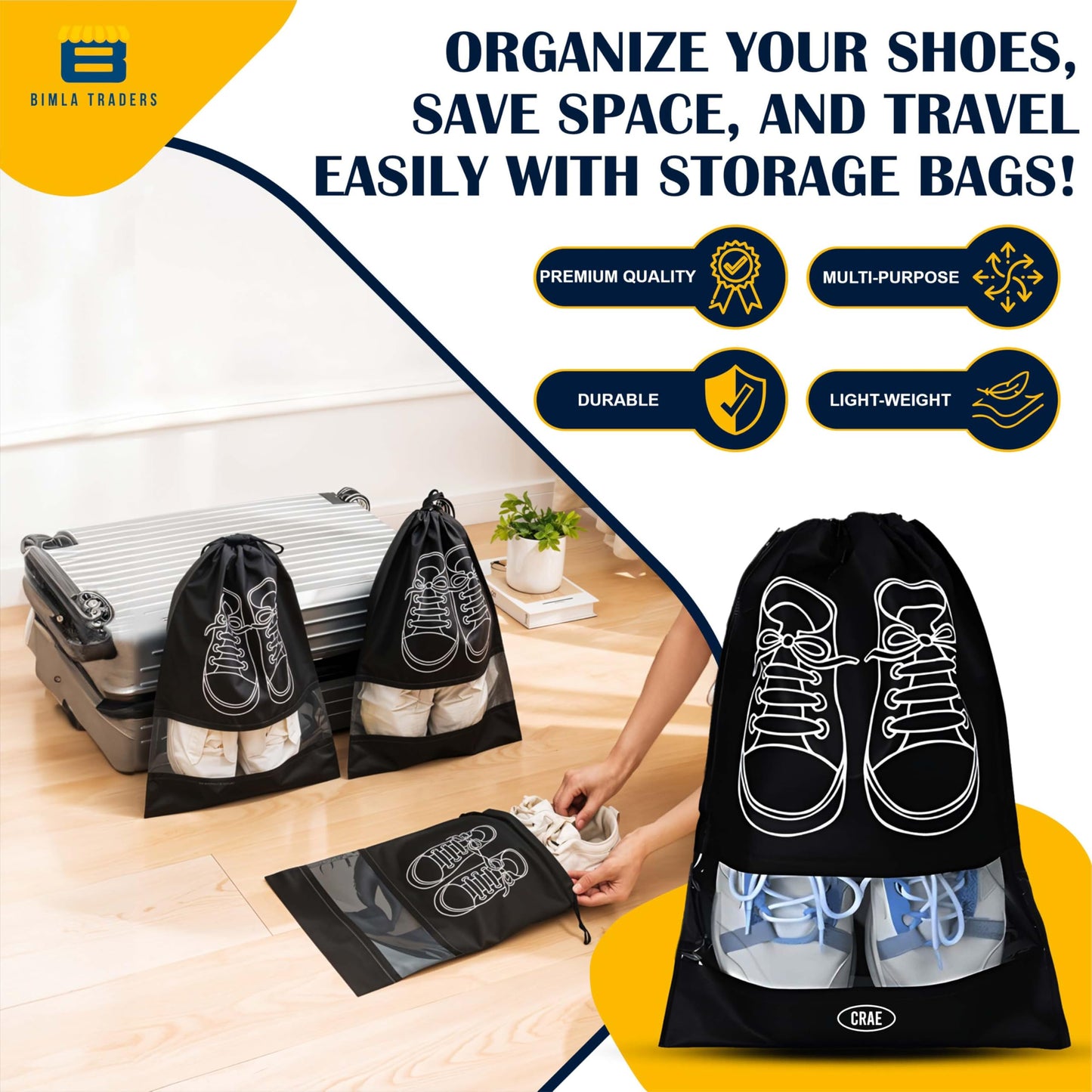 Crae Shoes Bag for Travel & Storage Organizer for Men & Women | Travel Accessories | Shoe Organizer | Shoe Cover for Travel Essentials