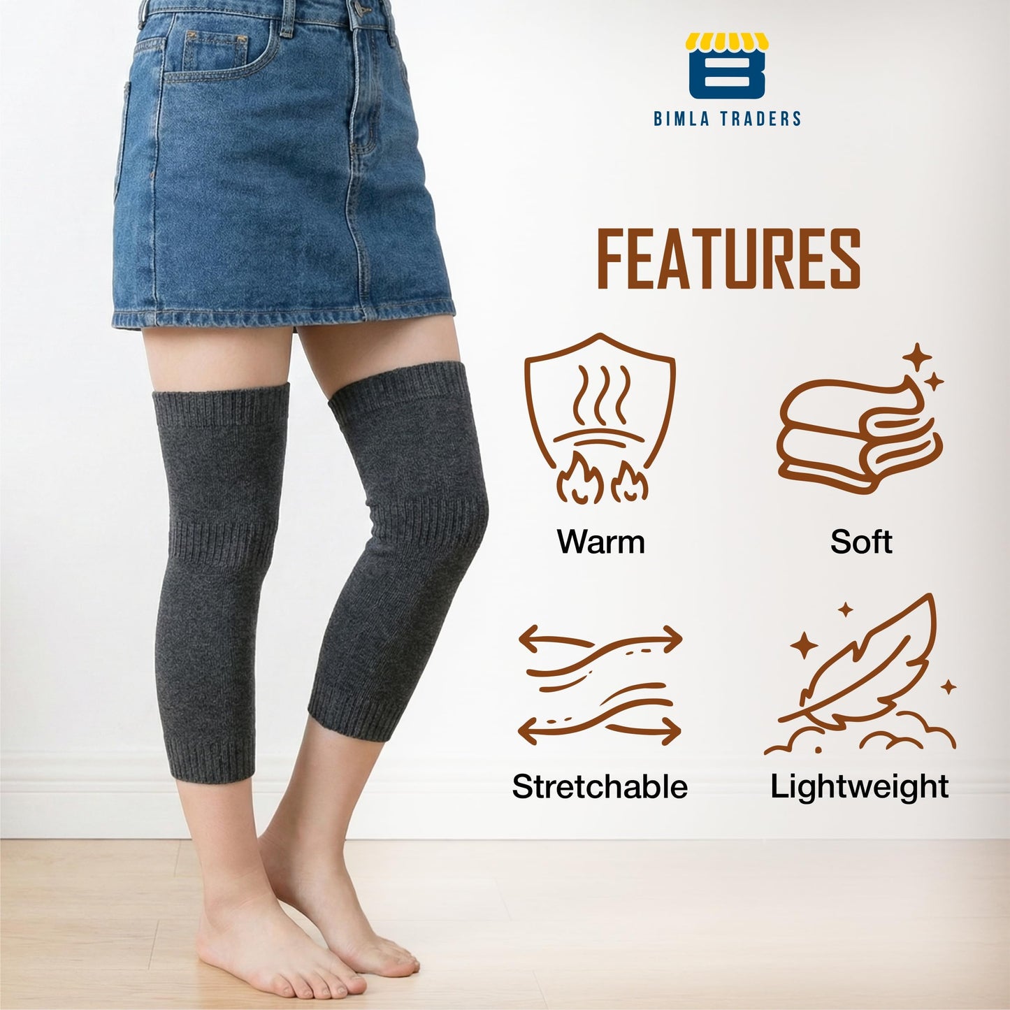 Bimla Traders Woolen Knee Warmers for Men and Women, Winter Thermal Knee Support and Joint Protector.