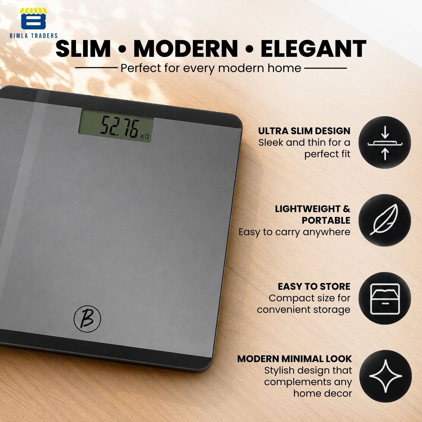 Bimla Traders Premium Digital Body Weight Scale | 26×26 cm Wide Platform | Clear LCD Display | Anti-Skid Base | 180 kg Capacity Cross Design