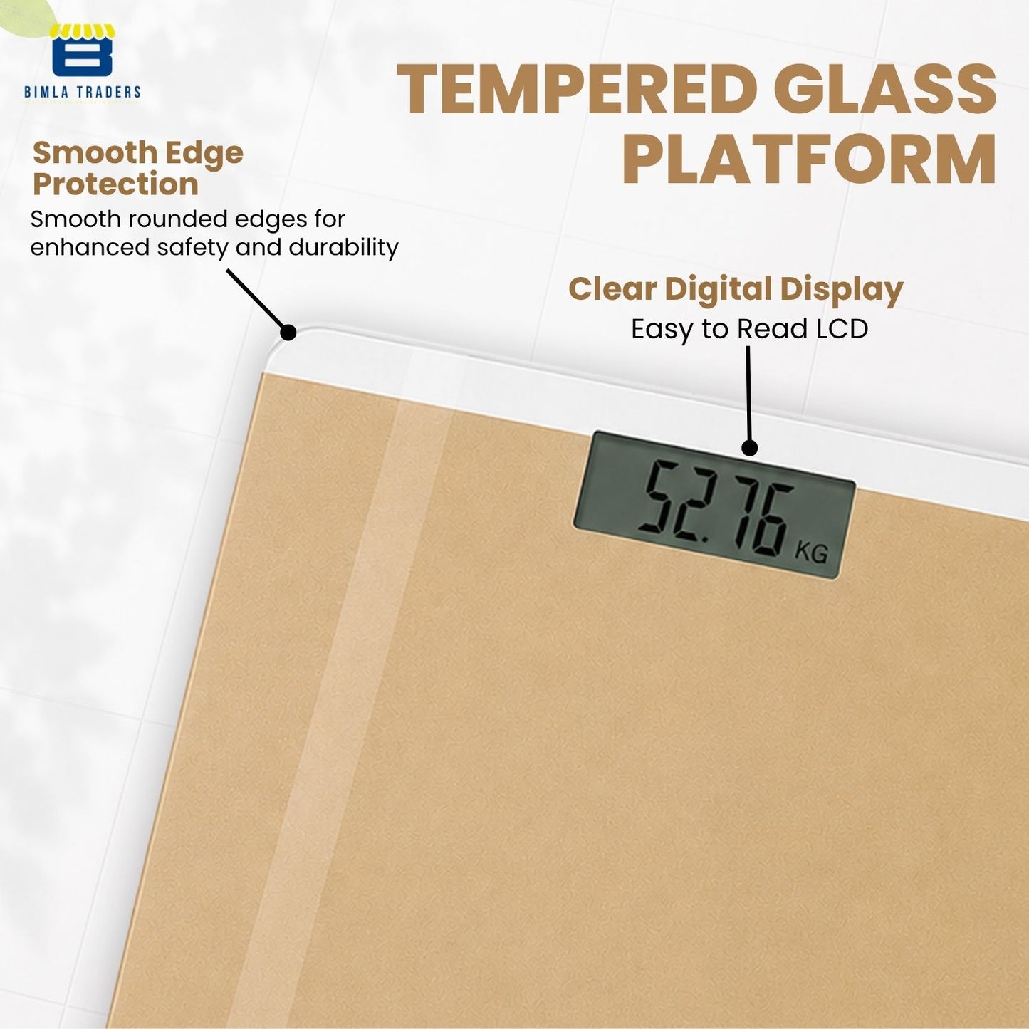 Bimla Traders Premium Digital Body Weight Scale | 26×26 cm Wide Platform | Clear LCD Display | Anti-Skid Base | 180 kg Capacity Cross Design