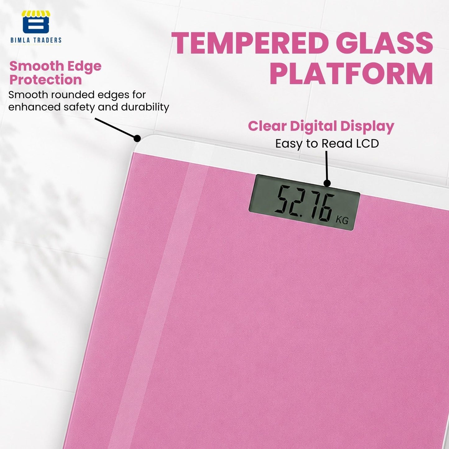 Bimla Traders Premium Digital Body Weight Scale | 26×26 cm Wide Platform | Clear LCD Display | Anti-Skid Base | 180 kg Capacity Cross Design