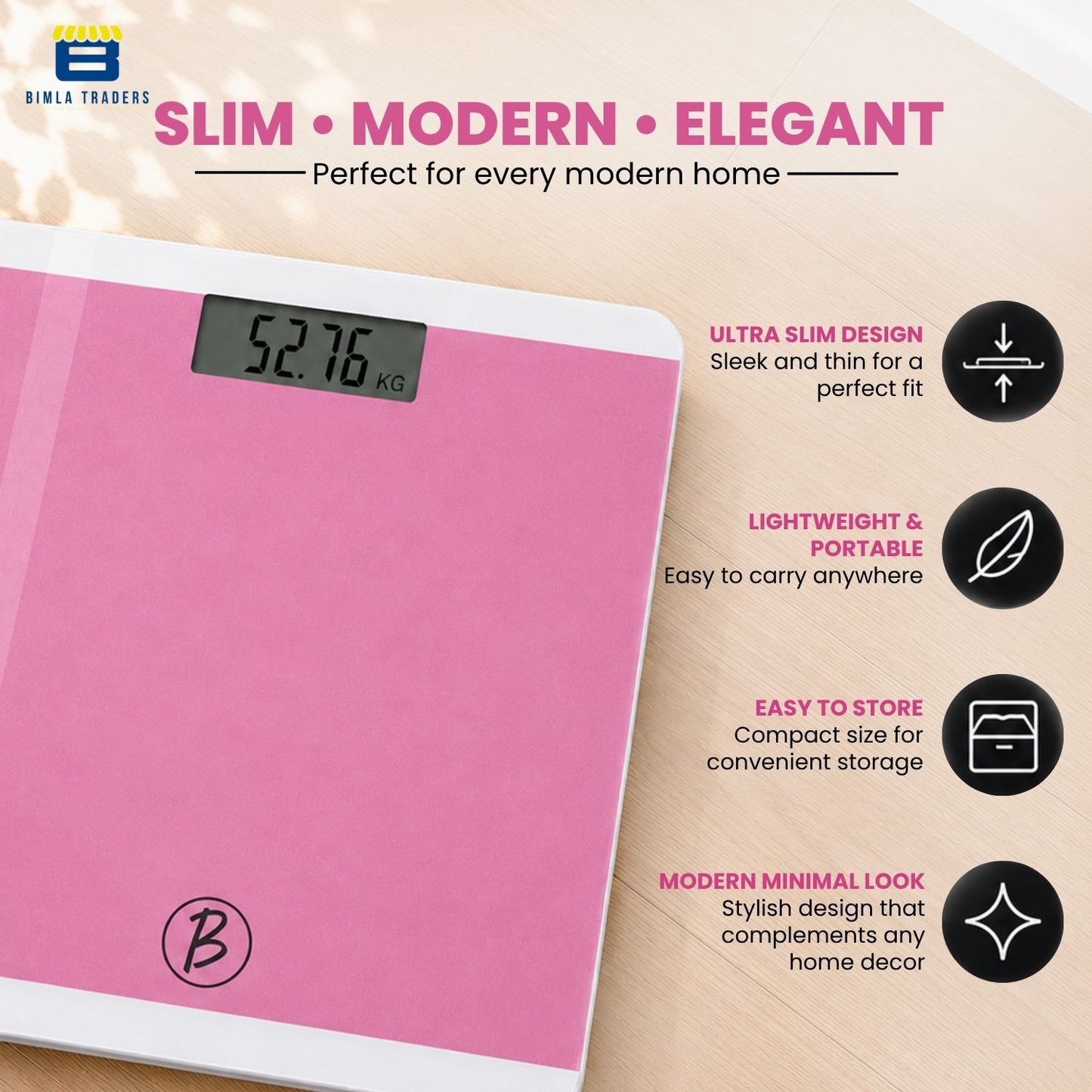 Bimla Traders Premium Digital Body Weight Scale | 26×26 cm Wide Platform | Clear LCD Display | Anti-Skid Base | 180 kg Capacity Cross Design