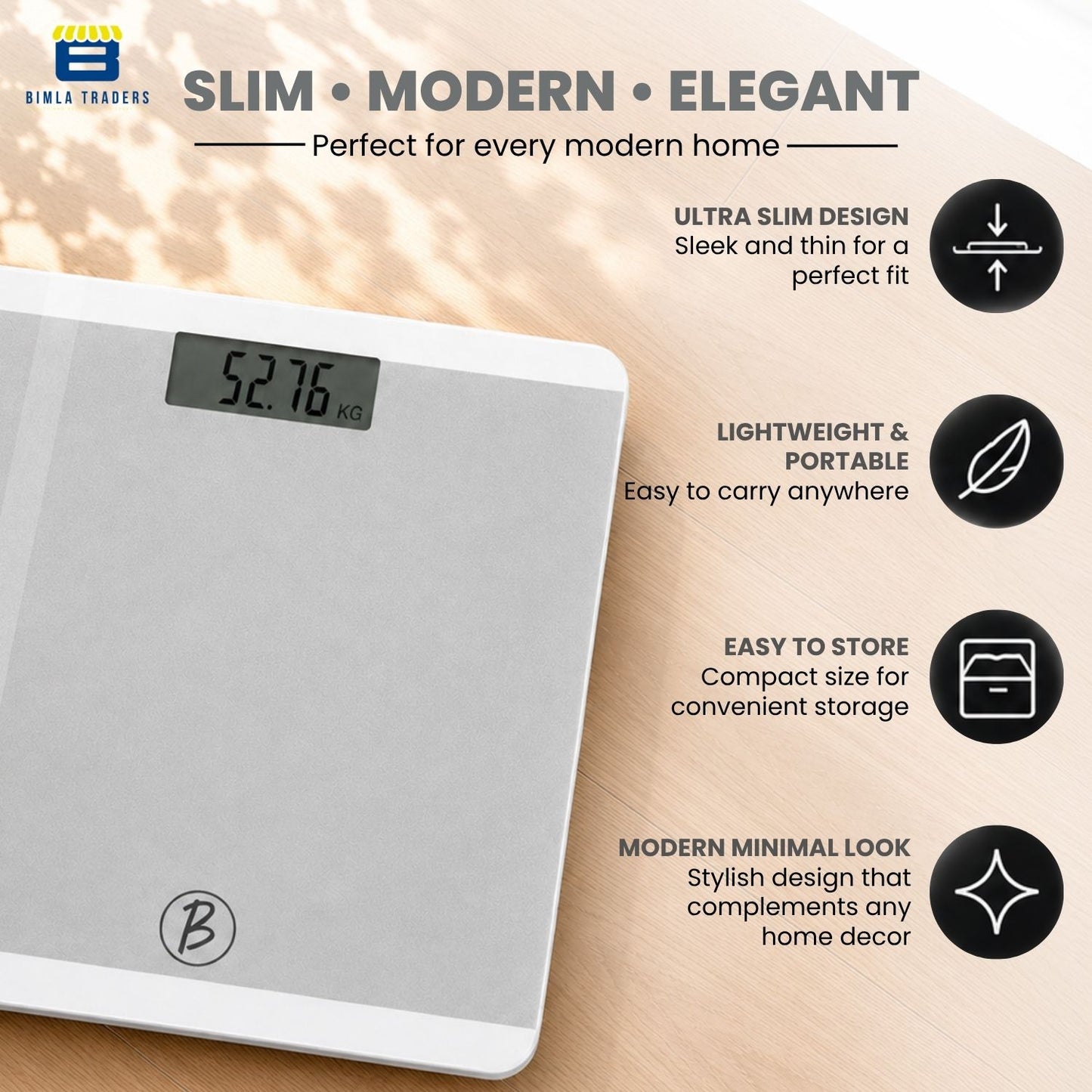 Bimla Traders Premium Digital Body Weight Scale | 26×26 cm Wide Platform | Clear LCD Display | Anti-Skid Base | 180 kg Capacity Cross Design