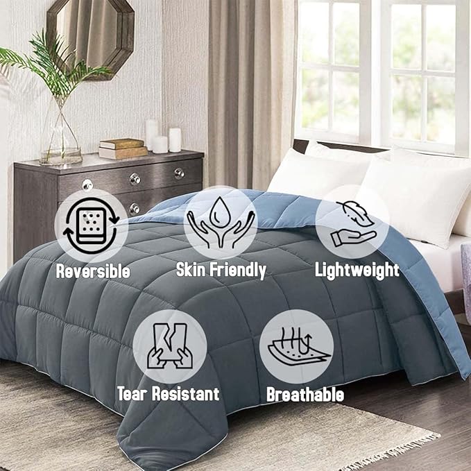 BTfash Microfiber Reversible AC Comforter or Blanket for Double Bed | Ultra Soft, Lightweight, Cozy Bedding & Dual Colour All Weather Duvet 500 GSM–Ideal for Home, Bedroom&Guest Rooms