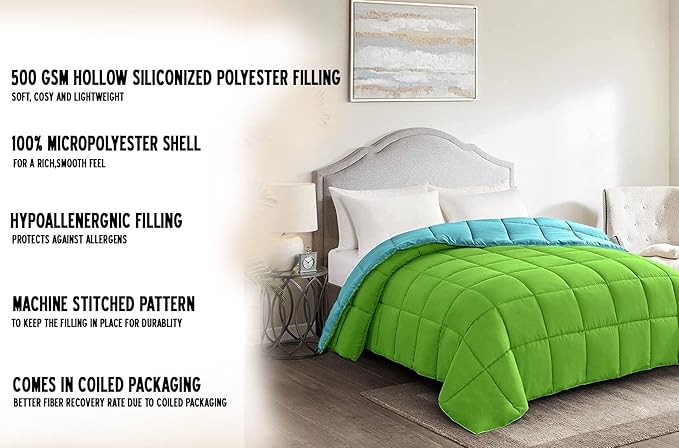 BTfash Microfiber Reversible AC Comforter or Blanket for Double Bed | Ultra Soft, Lightweight, Cozy Bedding & Dual Colour All Weather Duvet 500 GSM–Ideal for Home, Bedroom&Guest Rooms