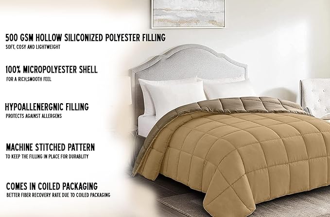BTfash Microfiber Reversible AC Comforter or Blanket for Double Bed | Ultra Soft, Lightweight, Cozy Bedding & Dual Colour All Weather Duvet 500 GSM–Ideal for Home, Bedroom&Guest Rooms