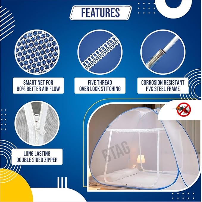 Btag Mosquito Net Premium Machardani | Extra Mosquito Protection | Polyester 30GSM Strong Net