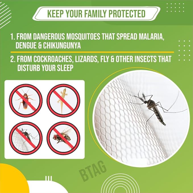 Btag Mosquito Net Premium Machardani | Extra Mosquito Protection | Polyester 30GSM Strong Net