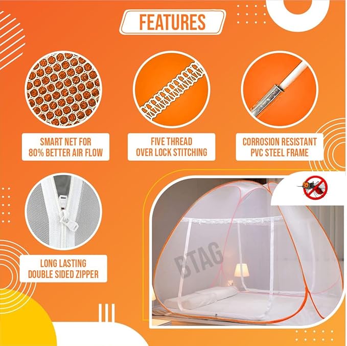 Btag Mosquito Net Premium Machardani | Extra Mosquito Protection | Polyester 30GSM Strong Net