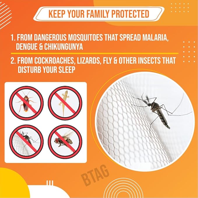 Btag Mosquito Net Premium Machardani | Extra Mosquito Protection | Polyester 30GSM Strong Net