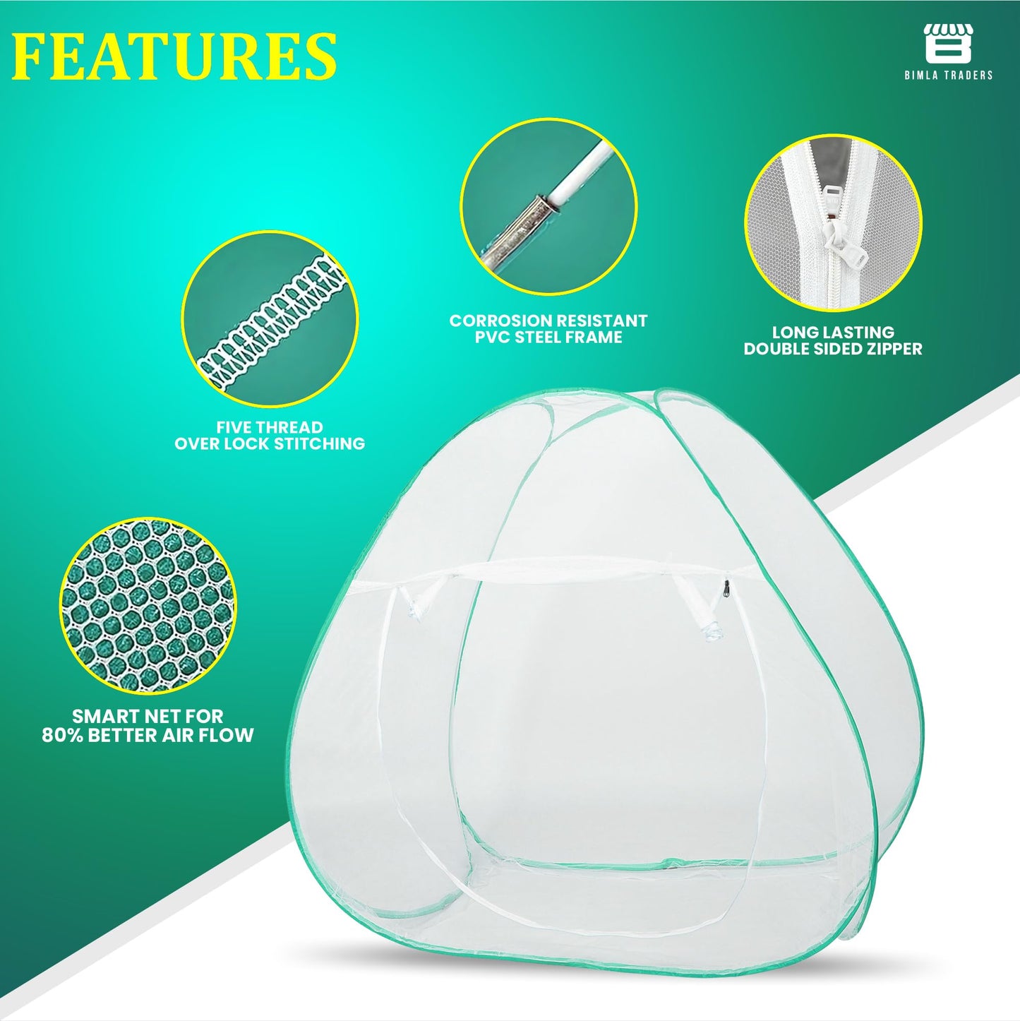 Bimla Traders Premium Mosquito NET Mosquito full bed Net | Extra Mosquito Protection | 30GSM Strong Net