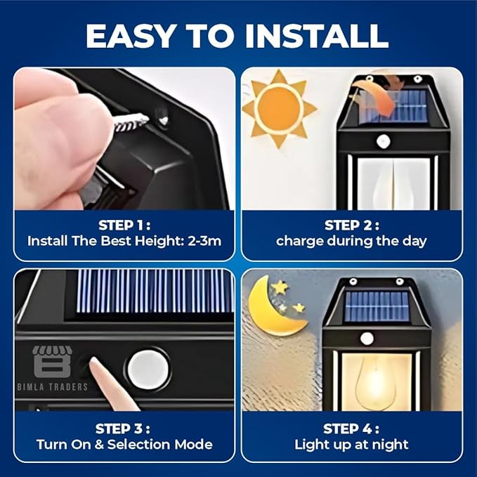 Bimla Traders Solar Wall Lights Outdoor Motion Sensor Auto Chargeable