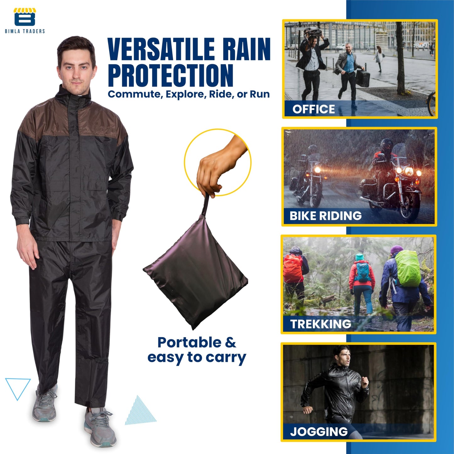 Bimla Traders Two color Waterproof Rainsuit For Men,Men Bike Rain Suit Rain Jacket Suit Inner Mobile Pocket