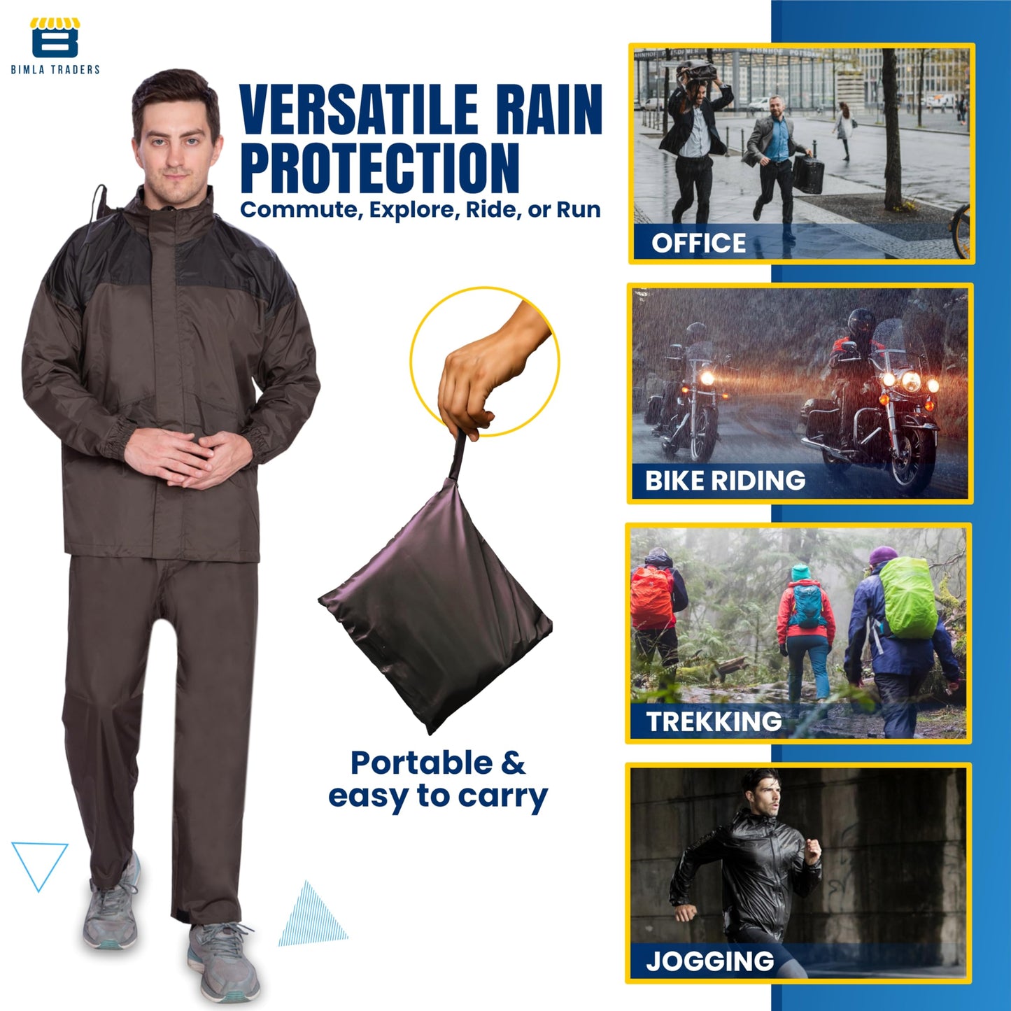 Bimla Traders Two color Waterproof Rainsuit For Men,Men Bike Rain Suit Rain Jacket Suit Inner Mobile Pocket
