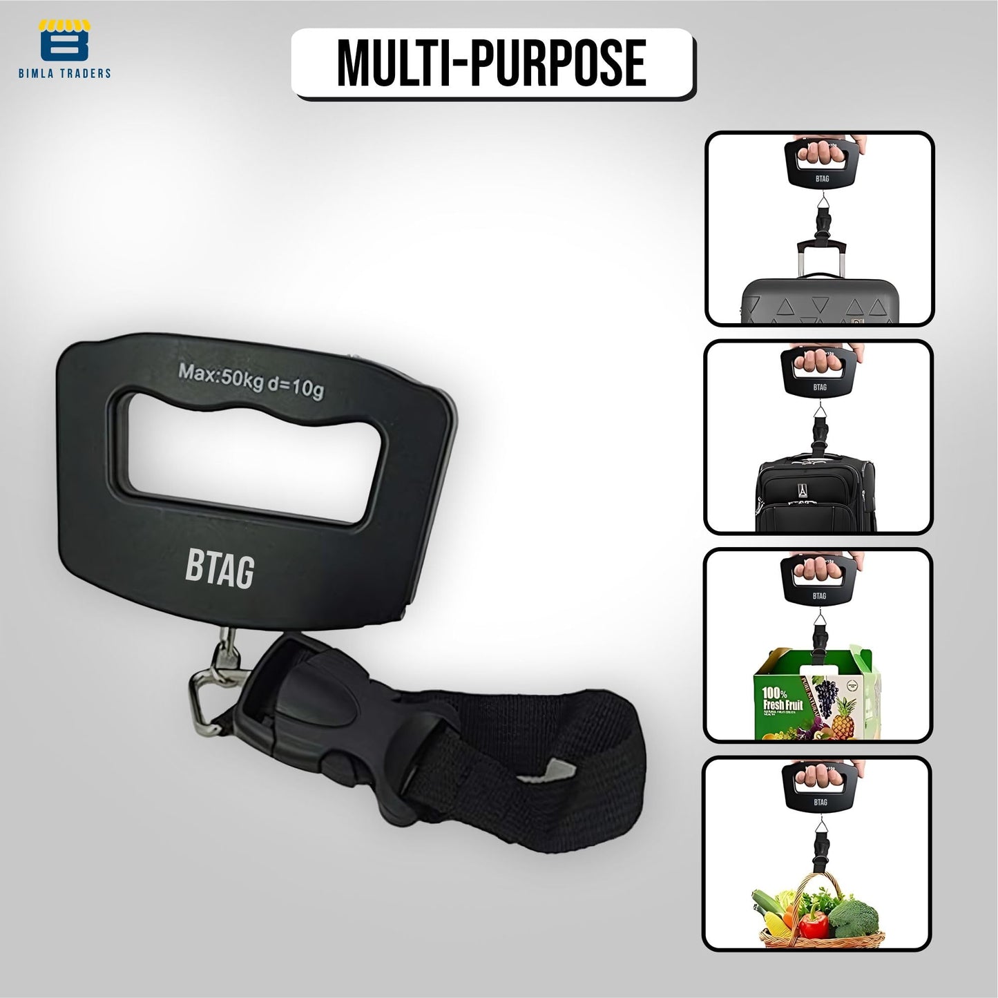 Bimla Traders Electronic Portable Digital LED Screen Luggage Weighing Scale|Handheld Travel Weight Measuring Scale for Suitcases, Bags&Baggage,50 kg/110 Lb For Multi-Purpose Use Pack of 1 (A09)