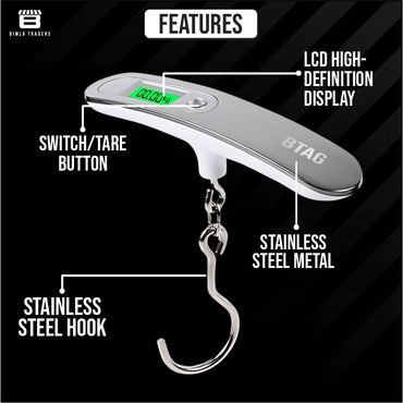 Bimla Traders Electronic Portable Digital LED Screen Luggage Weighing Scale|Handheld Travel Weight Measuring Scale for Suitcases, Bags&Baggage, 50 kg/110 Lb For Multi-Purpose Use. Pack of 1 (JY-26)