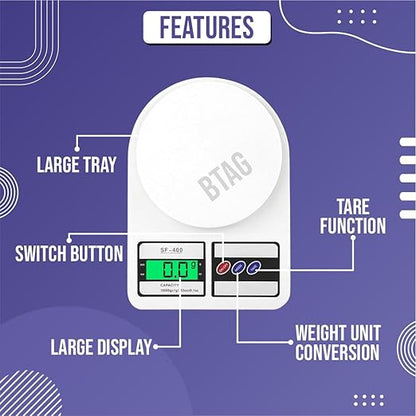 Btag Digital Kitchen Food Weighing Scale For Healthy Living, Home Baking, Cooking, Fitness & Balanced Diet.