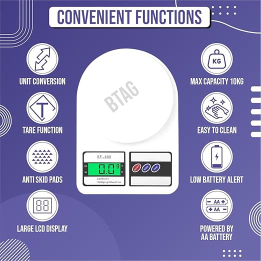 Btag Digital Kitchen Food Weighing Scale For Healthy Living, Home Baking, Cooking, Fitness & Balanced Diet.