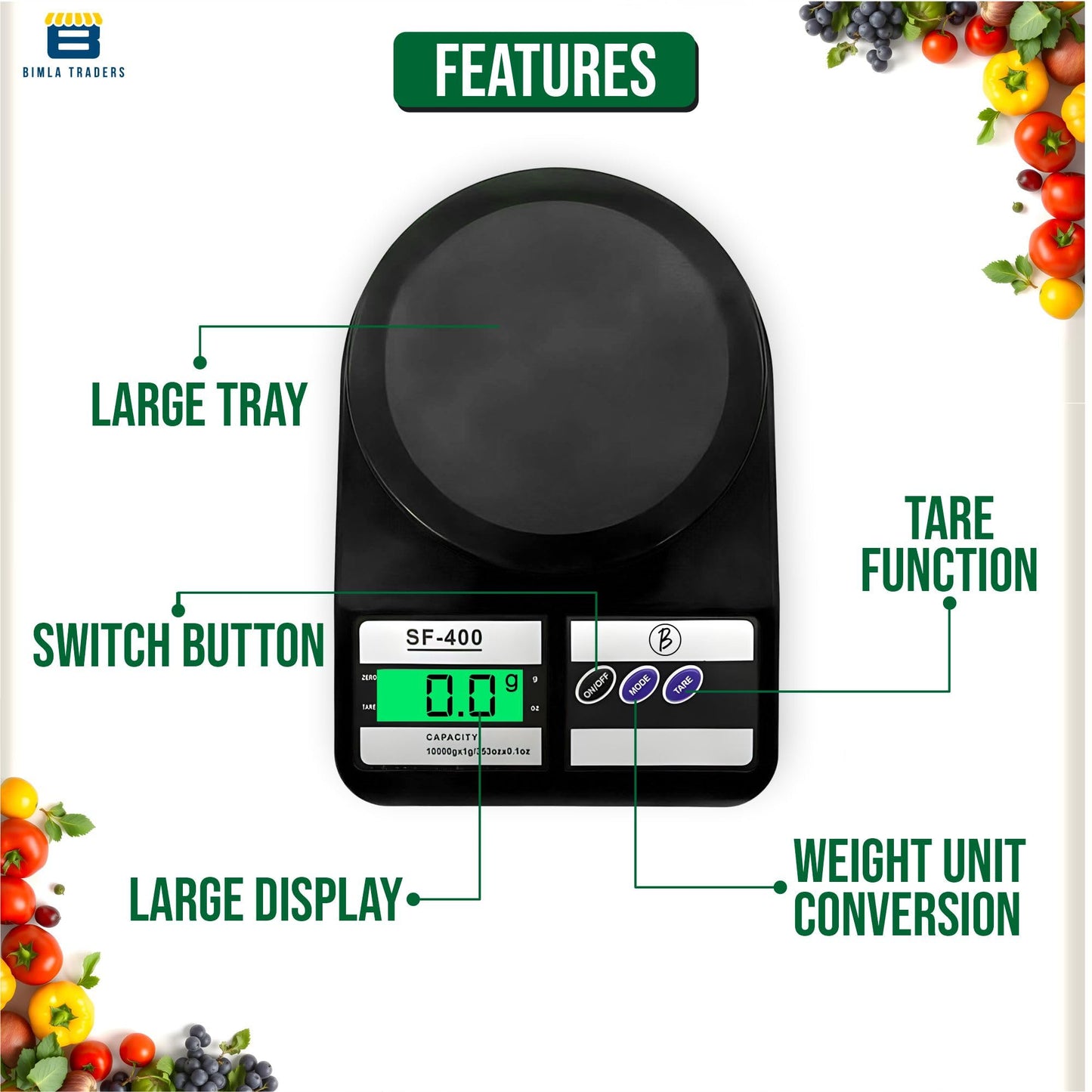Bimla Traders Digital Kitchen Food Weighing Scale For Healthy Living, Home Baking, Cooking, Fitness & Balanced Diet.