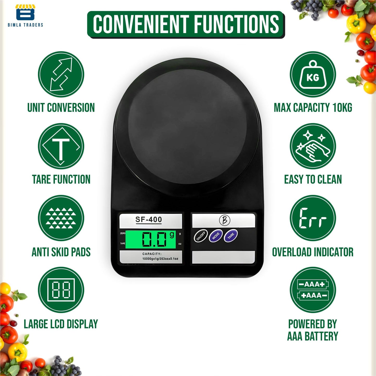 Bimla Traders Digital Kitchen Food Weighing Scale For Healthy Living, Home Baking, Cooking, Fitness & Balanced Diet.