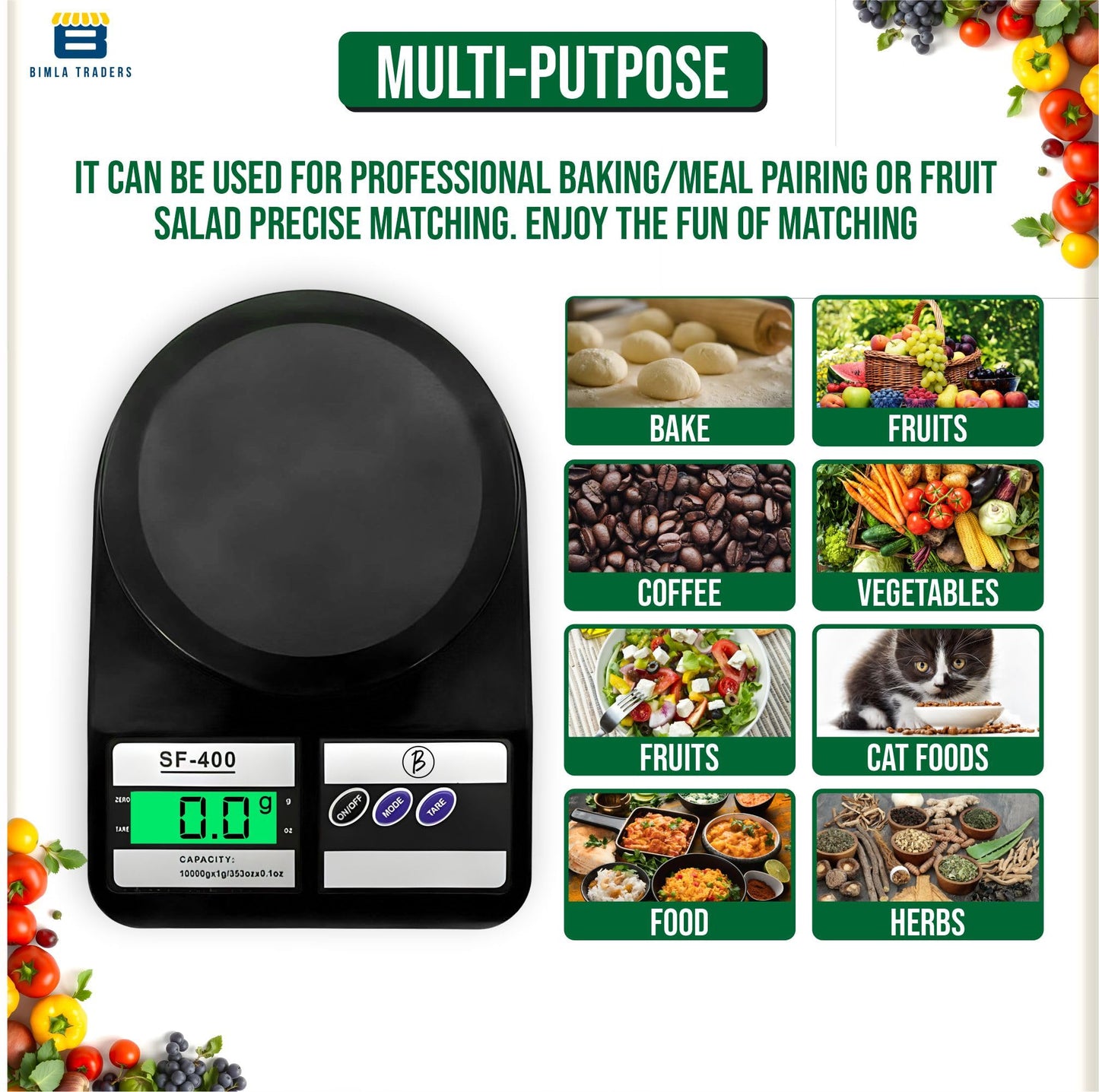 Bimla Traders Digital Kitchen Food Weighing Scale For Healthy Living, Home Baking, Cooking, Fitness & Balanced Diet.