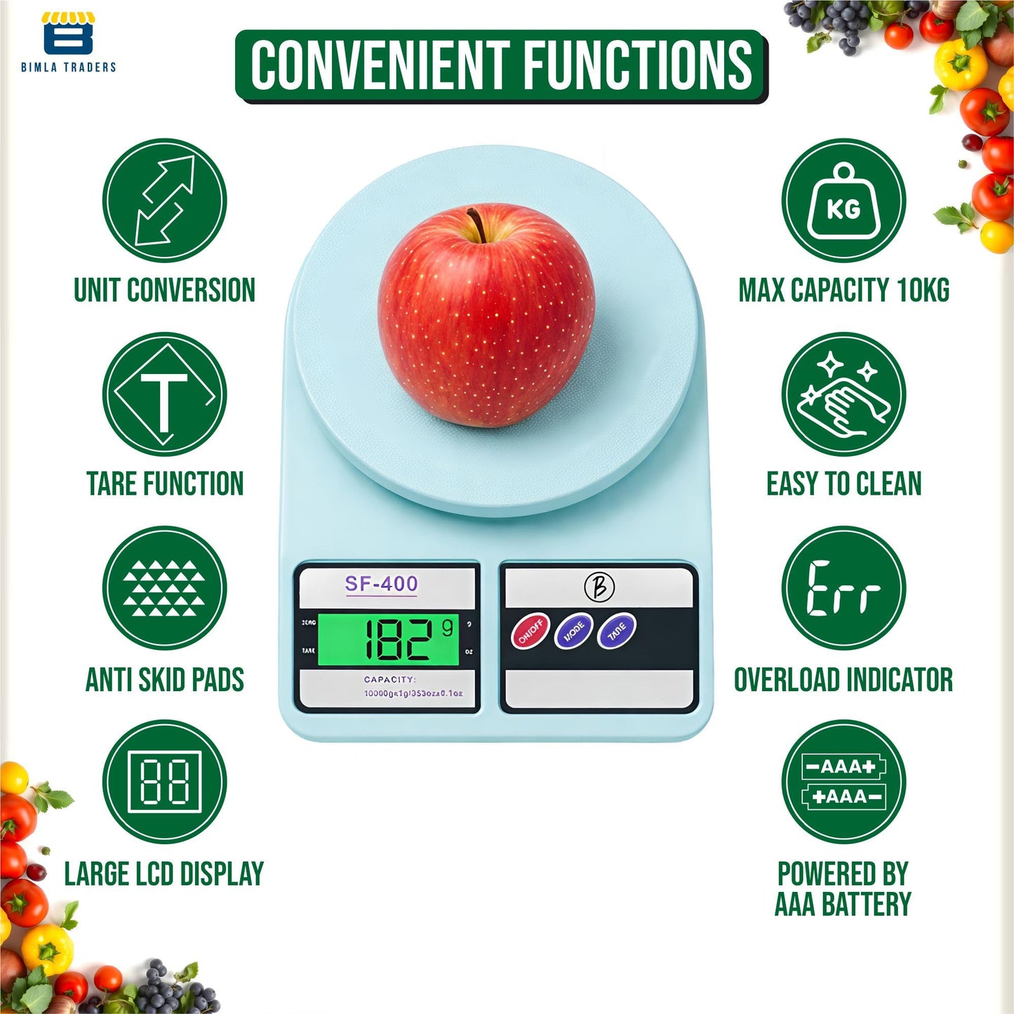Bimla Traders Digital Kitchen Food Weighing Scale For Healthy Living, Home Baking, Cooking, Fitness & Balanced Diet.
