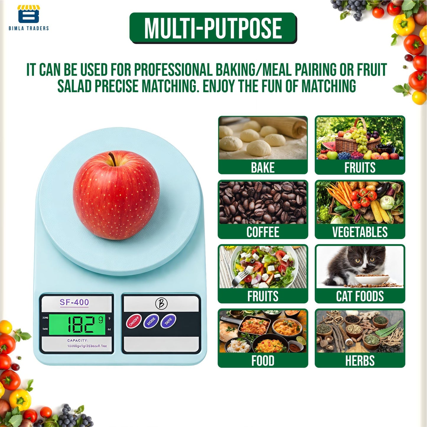 Bimla Traders Digital Kitchen Food Weighing Scale For Healthy Living, Home Baking, Cooking, Fitness & Balanced Diet.
