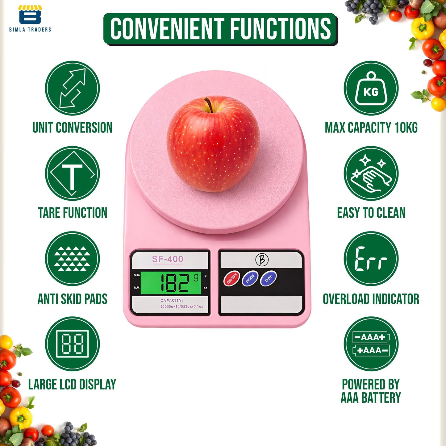 Bimla Traders Digital Kitchen Food Weighing Scale For Healthy Living, Home Baking, Cooking, Fitness & Balanced Diet.