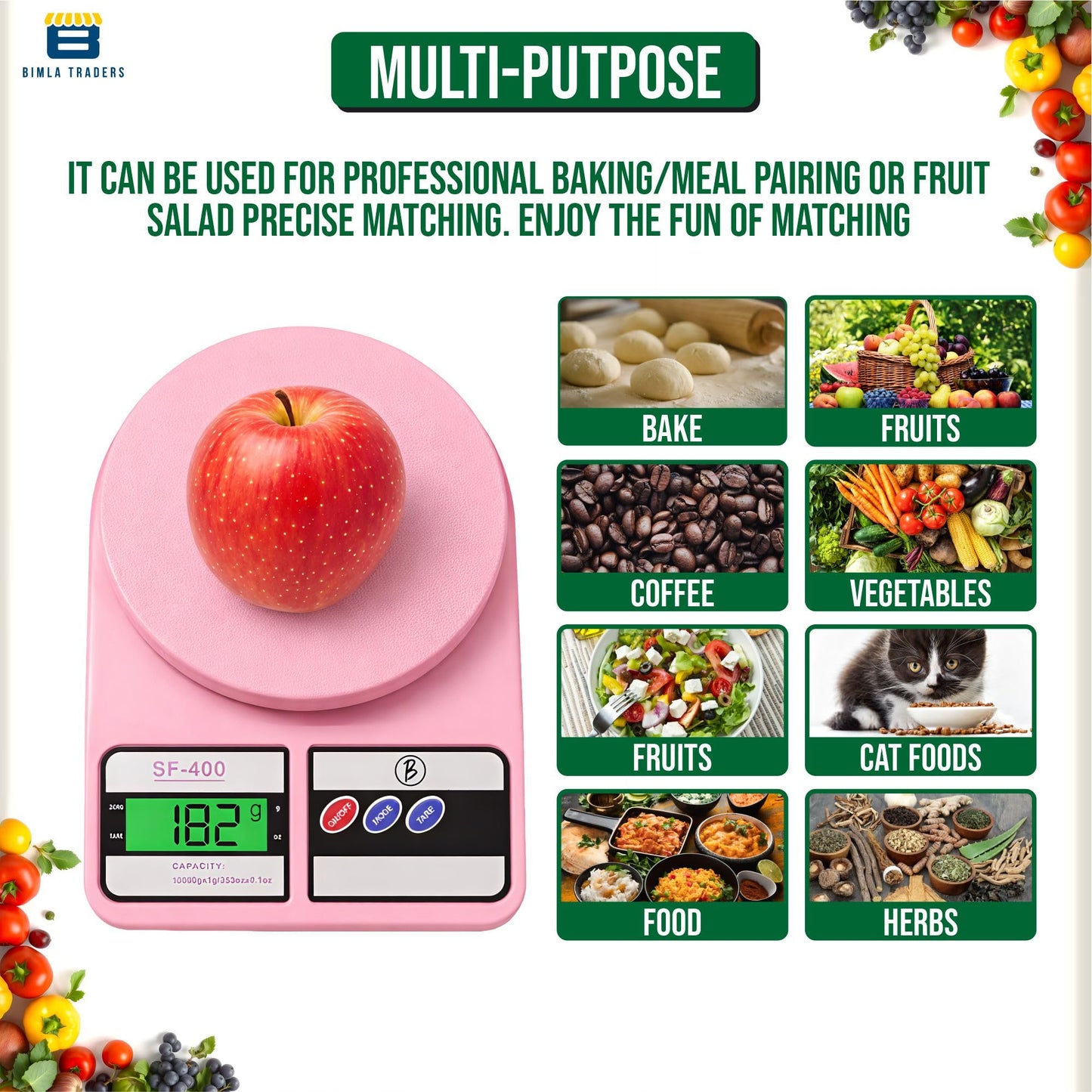 Bimla Traders Digital Kitchen Food Weighing Scale For Healthy Living, Home Baking, Cooking, Fitness & Balanced Diet.
