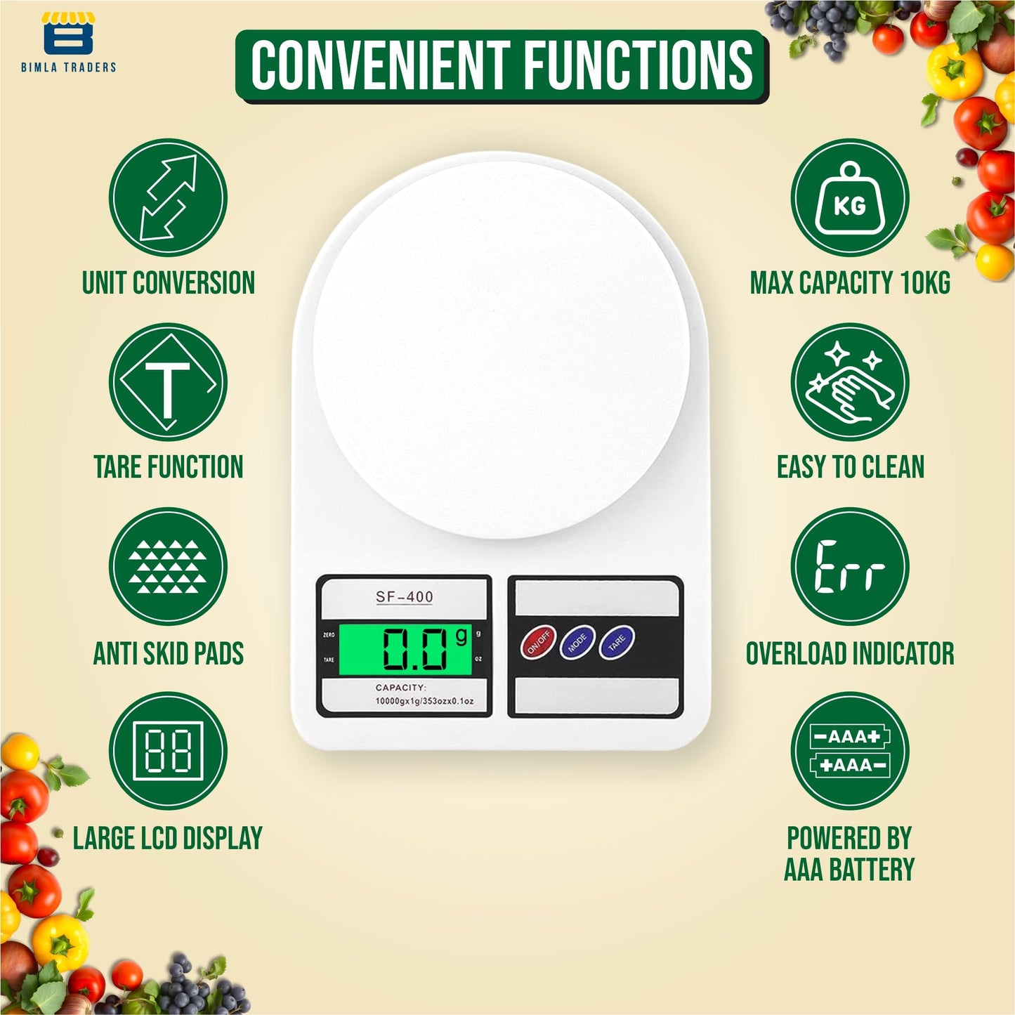 Bimla Traders Digital Kitchen Food Weighing Scale For Healthy Living, Home Baking, Cooking, Fitness & Balanced Diet.