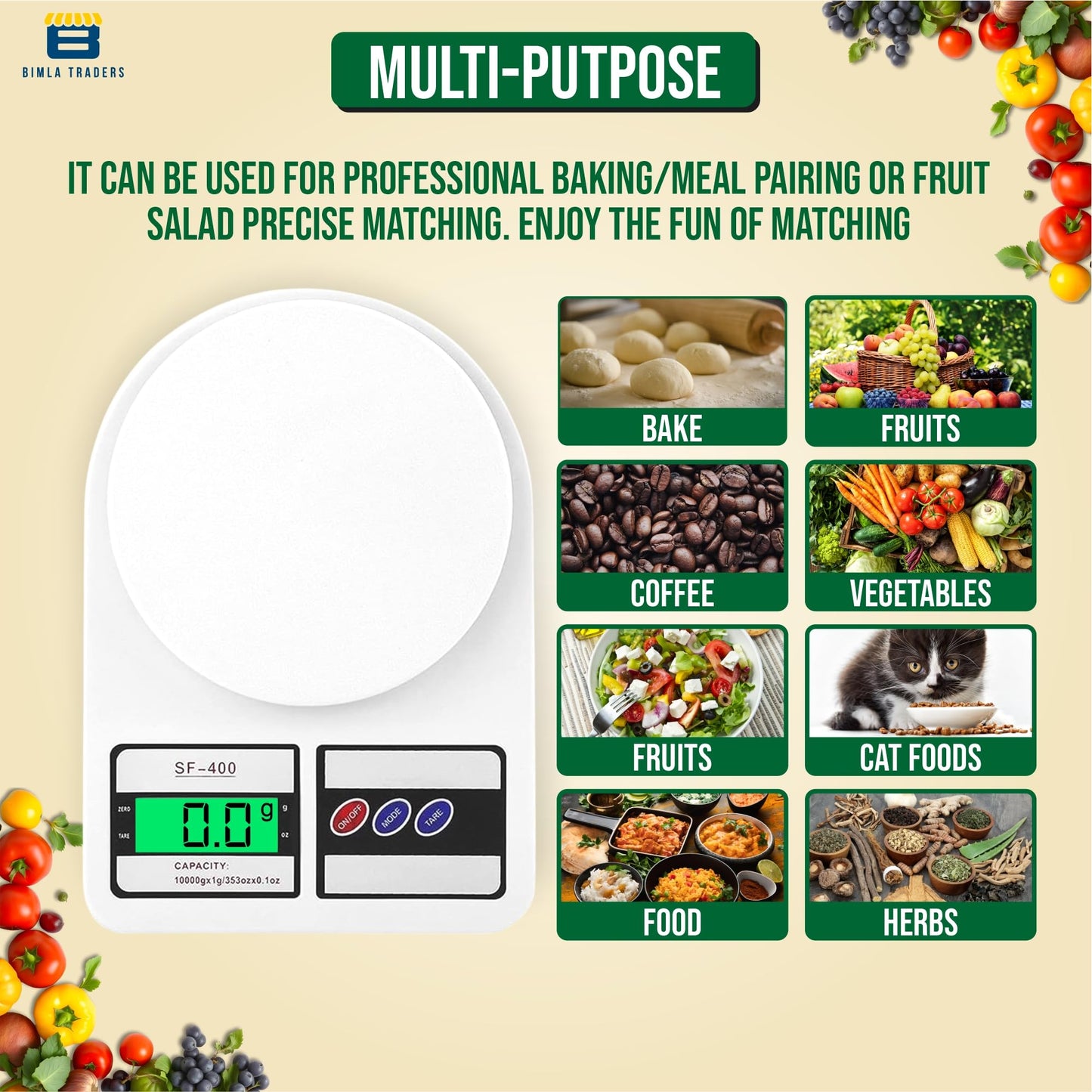 Bimla Traders Digital Kitchen Food Weighing Scale For Healthy Living, Home Baking, Cooking, Fitness & Balanced Diet.