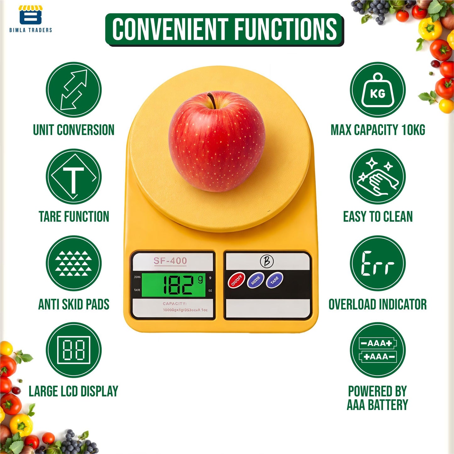 Bimla Traders Digital Kitchen Food Weighing Scale For Healthy Living, Home Baking, Cooking, Fitness & Balanced Diet.