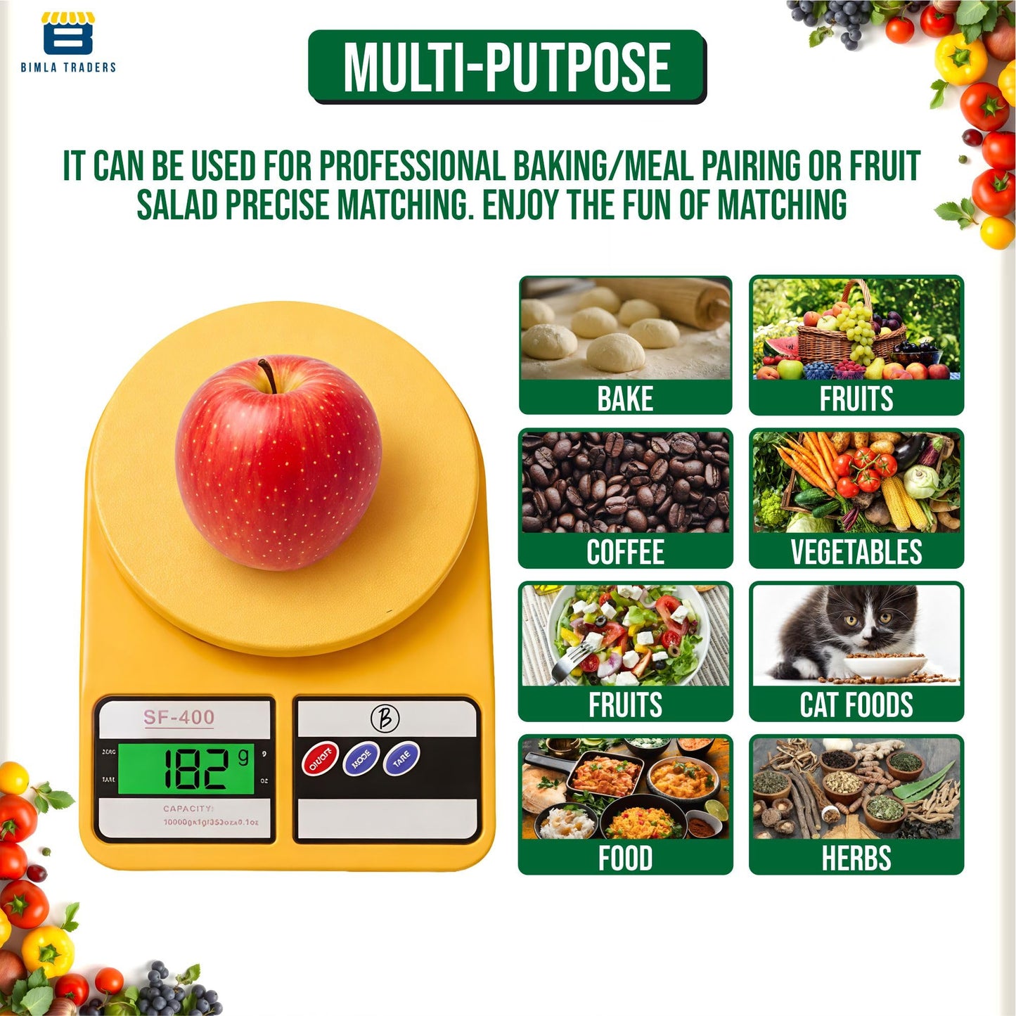 Bimla Traders Digital Kitchen Food Weighing Scale For Healthy Living, Home Baking, Cooking, Fitness & Balanced Diet.