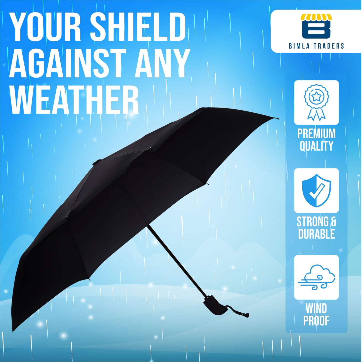 Bimla Traders J-Handle 3 Fold Small size Portable Auto Open Umbrella for Men Women & Kids | UV Protection, Waterproof, Rain, Sunlight Protection | Pack of 1 |