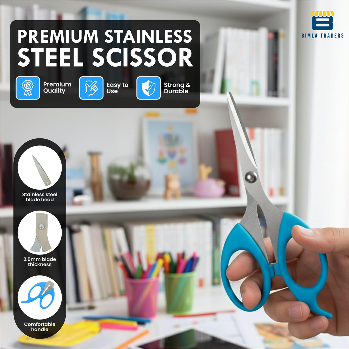 Bimla Traders Stainless Steel Multicoloured Scissors Set Different Sizes for Household,Home & Kitchen, Office, Art & Craft, Sewing, Cloth Cutting