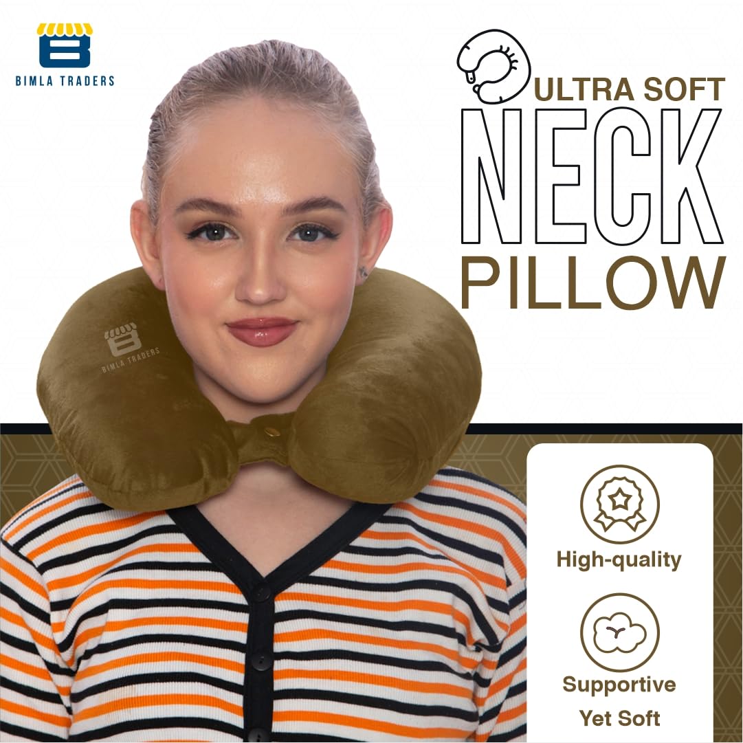 Bimla Traders Travel Neck Pillow for Men & Women | Soft Fibre Cushion for Flight, Car & Train | Soft Velvet Fabric with Attachable Snap Strap | Cervical Support for Neck Pain Relief. Pack of 1