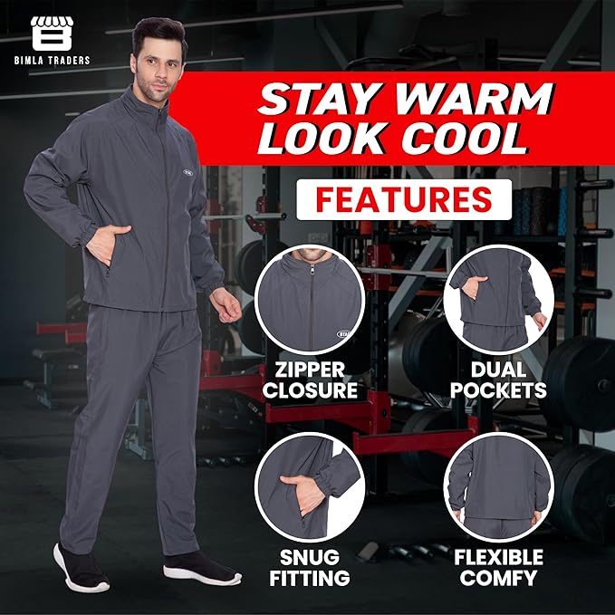 BTfash Men's Solid Polyester Full Zip Sportswear Regular Fit Track Suits Athletic Gym Running Jogging Suit Sets