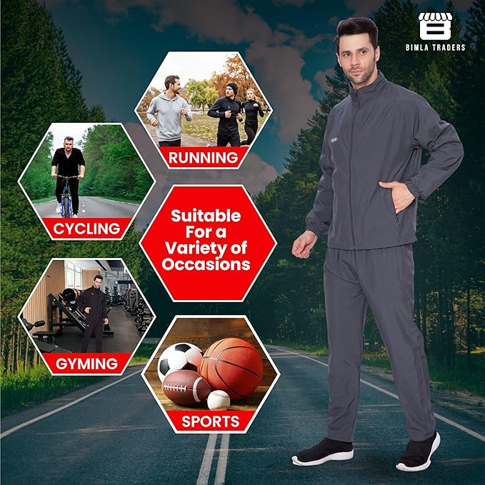 BTfash Men's Solid Polyester Full Zip Sportswear Regular Fit Track Suits Athletic Gym Running Jogging Suit Sets