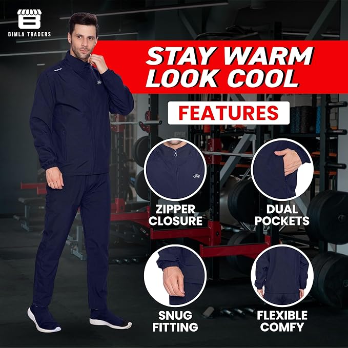 BTfash Men's Solid Polyester Full Zip Sportswear Regular Fit Track Suits Athletic Gym Running Jogging Suit Sets